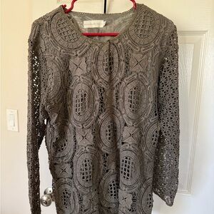4 love and liberty Gray Crochet Long Sleeve Top